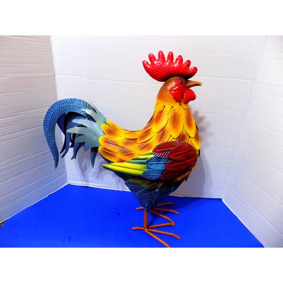 New Metal Rooster Chicken Figurine Sculpture Home Decor Country Rustic Farm - Picture 1 of 4